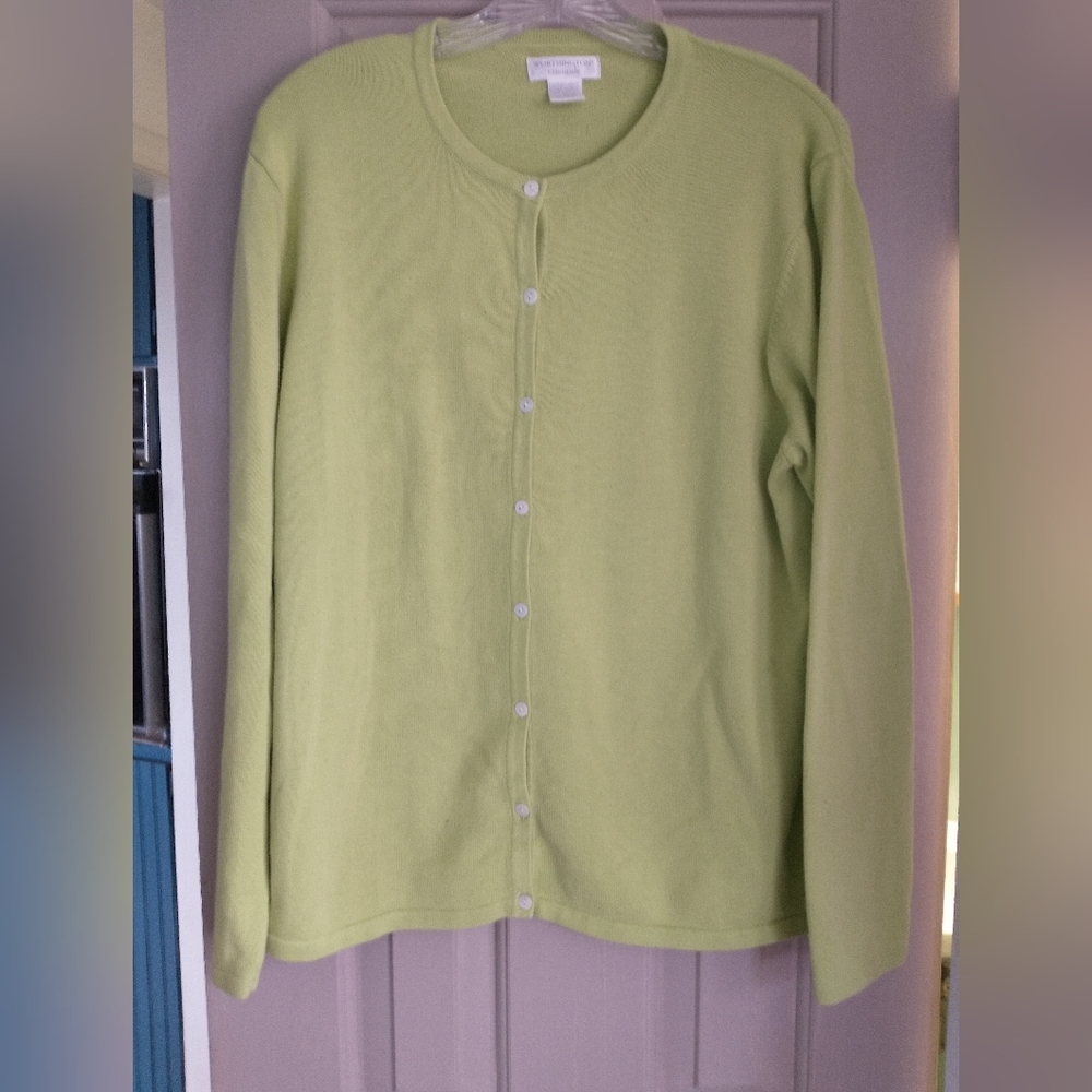 Worthington Essentials Lime Green Cardigan Sweater Women's Size XL